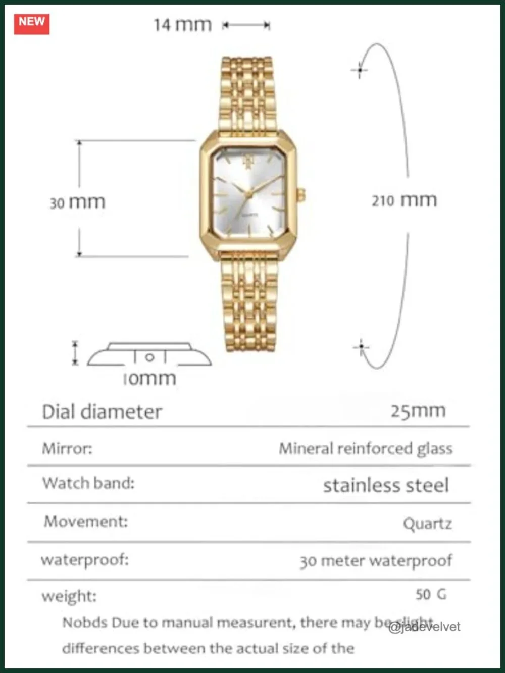 Women's Quartz Wrist Watch Gold Steel Strap Rectangle Dial Casual